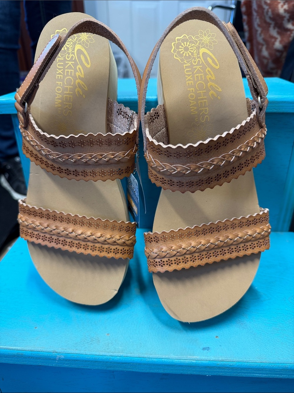 Skechers Women's Tan Braided & Scalloped Strap Sandals